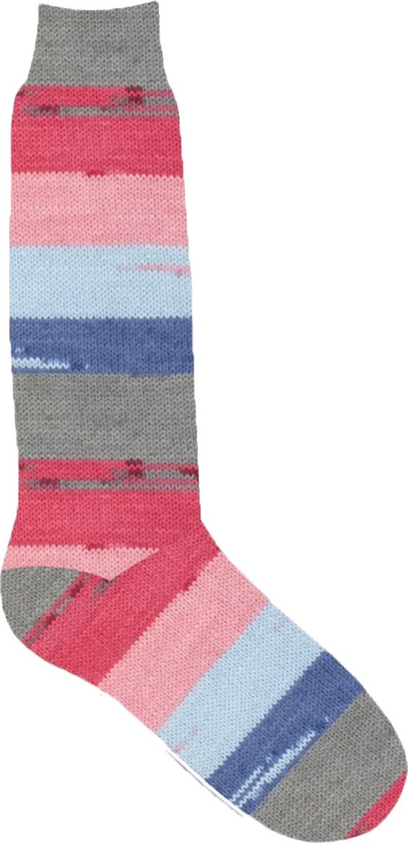 Vrolijke sokken breien rood roze burgundy grijs en blauw tinten - 4 x 100 gram bollen inclusief 5 breinaalden 2.75-3mm - Compleet breipakket sokkenwol