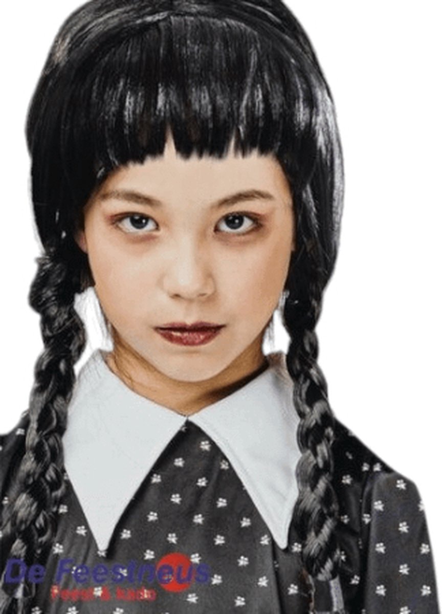 Pruik vlechten zwart kind Halloween