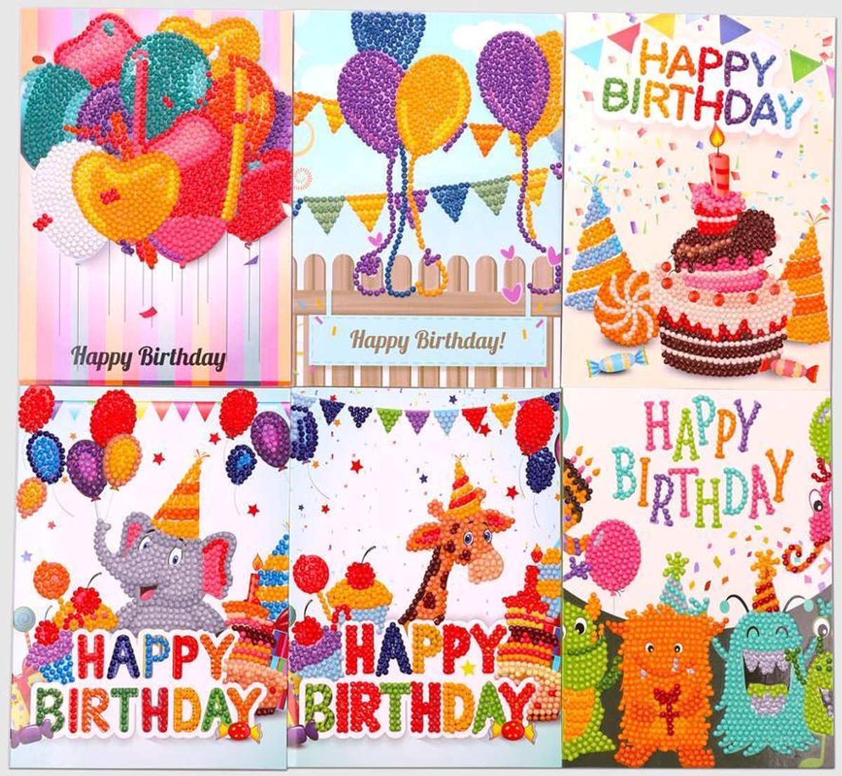 DHH - Diamond painting kaarten verjaardag set van 6 stuks - Uniek kaartenset voor kinderen