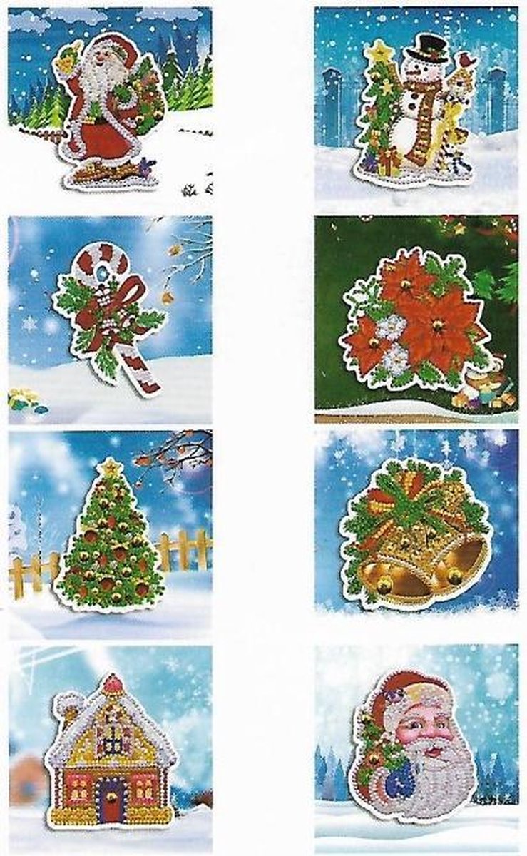 DHH 8 Diamond Painting Kerstkaarten - 15x15cm - Christmas kaarten met enveloppen - Diamond painting complete set 4.