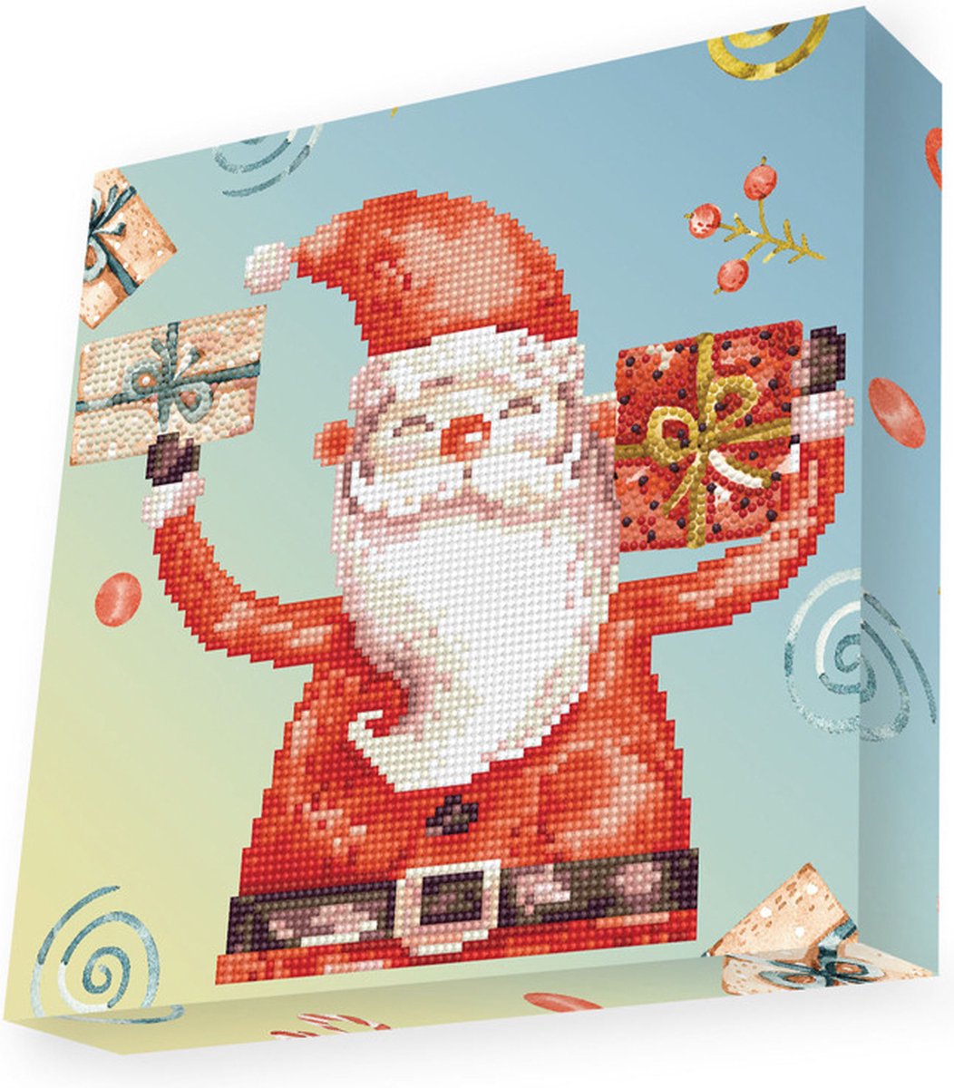 Knutselpakket met Ronde Steentjes, Dotz voor Volwassenen, Hobbypakket voor Kinderen Vanaf 8 Jaar - DBX.048 DOTZ - BOX Diamond Dotting kit - 28x28cm - Santa Cheer