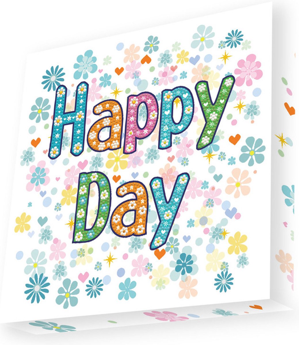 Knutselpakket met Ronde Steentjes, Dotz voor Volwassenen, Hobbypakket voor Kinderen Vanaf 8 Jaar - DBX.050 DOTZ - BOX Diamond Dotting kit - 22x22cm - HAPPY DAY