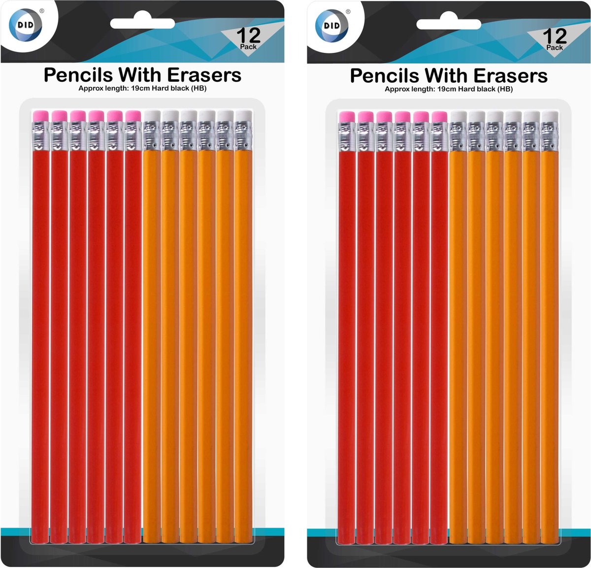 DID Teken potloden - 24x - grijs - met gummetje - schrijfbenodigdheden