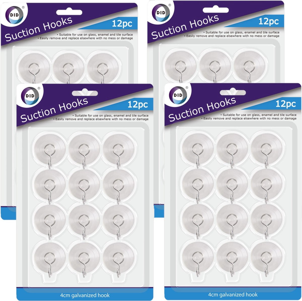 DID Zuignappen met haakjes - 48x - D3 cm - transparant - ophanghaakjes