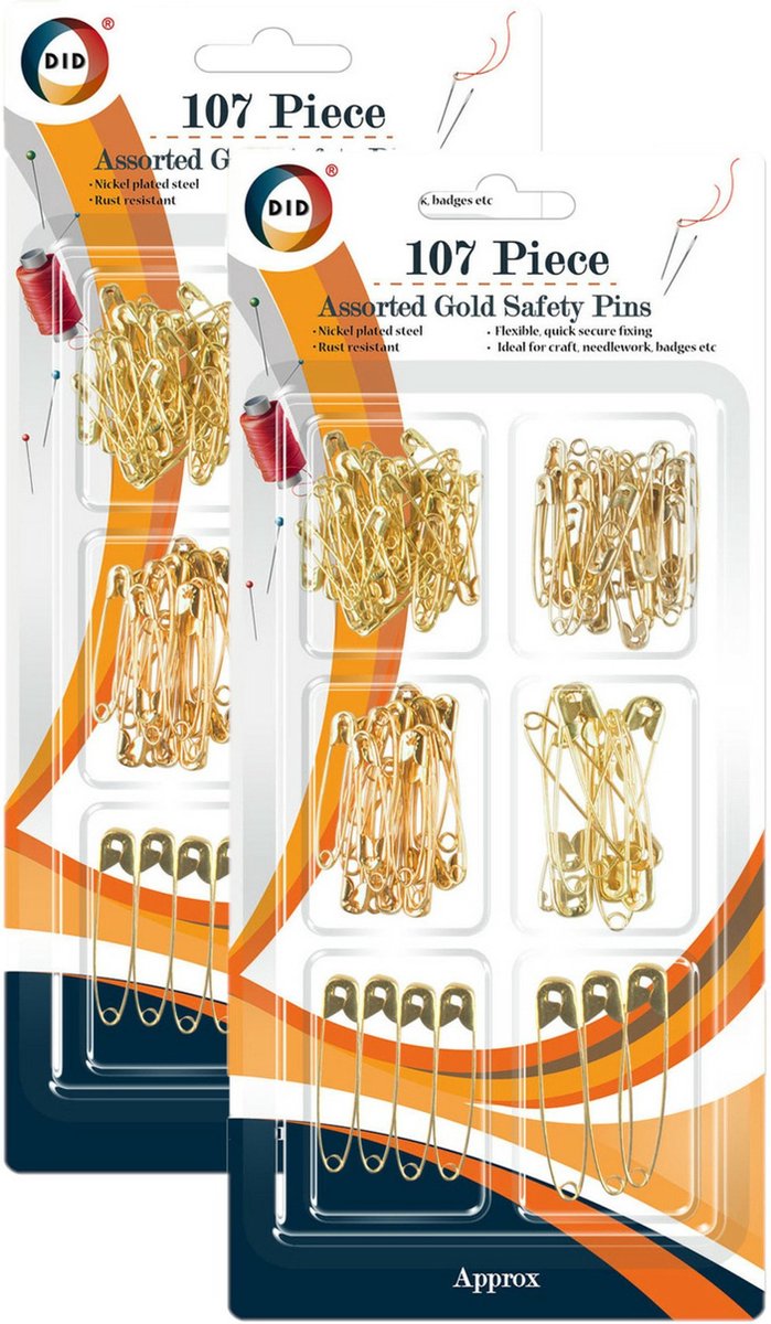 Goudkleurige veiligheidsspelden in 6 verschillende maten 214x stuks - Roestvrij vernikkeld staal