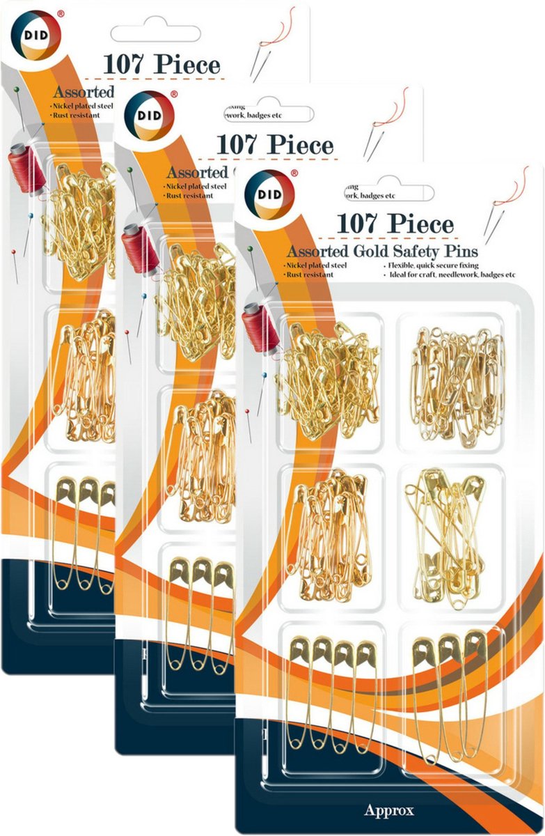 Goudkleurige veiligheidsspelden in 6 verschillende maten 321x stuks - Roestvrij vernikkeld staal