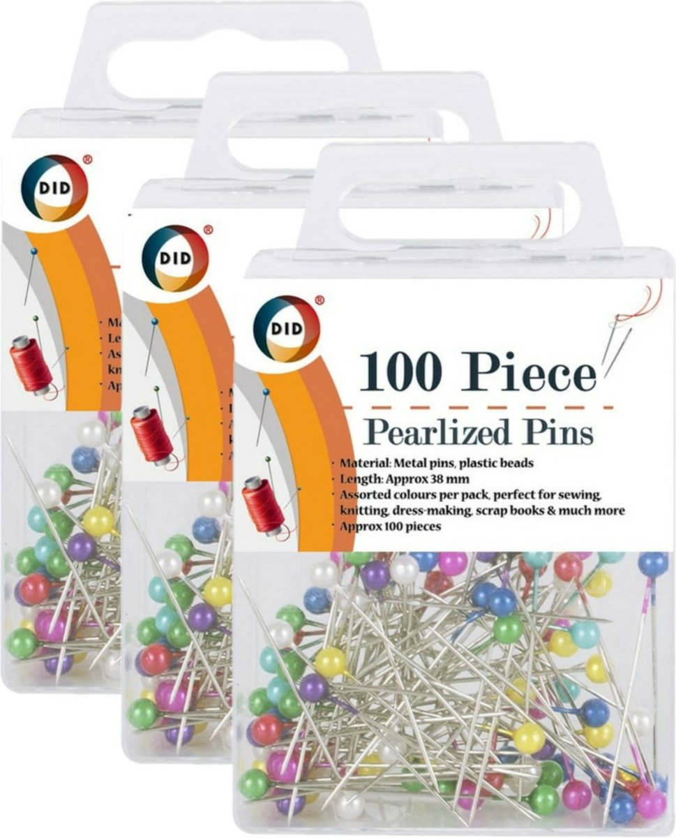 Parelmoer gekleurde kopspelden 38 mm 300x stuks - Parelkopspelden/naaispelden met gekleurde kop