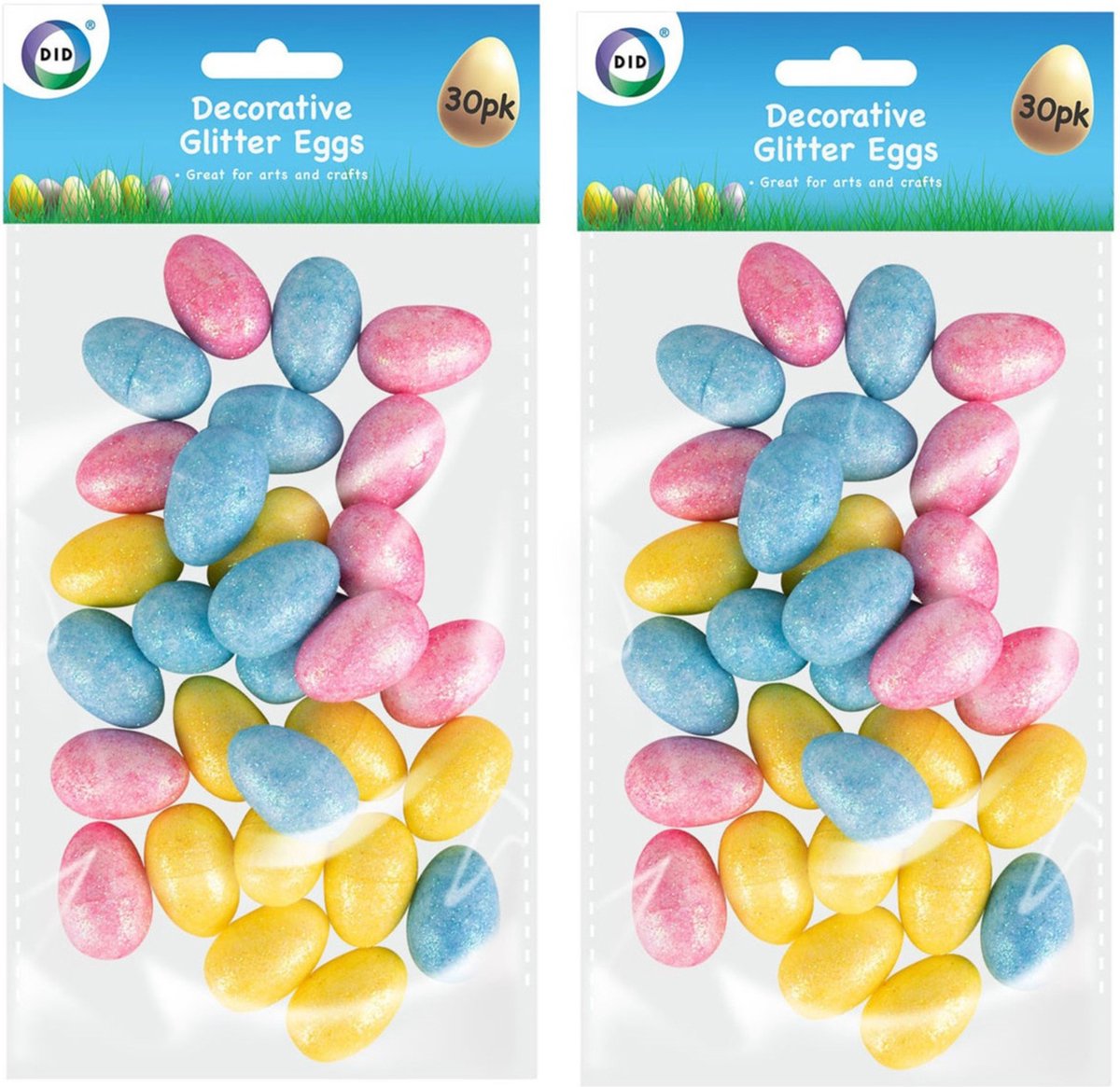 Set van 120x stuks glitter kunststof paaseitjes multi-kleur 3 cm - Paaseitjes voor Paastakken  - Paasversiering/decoratie Pasen