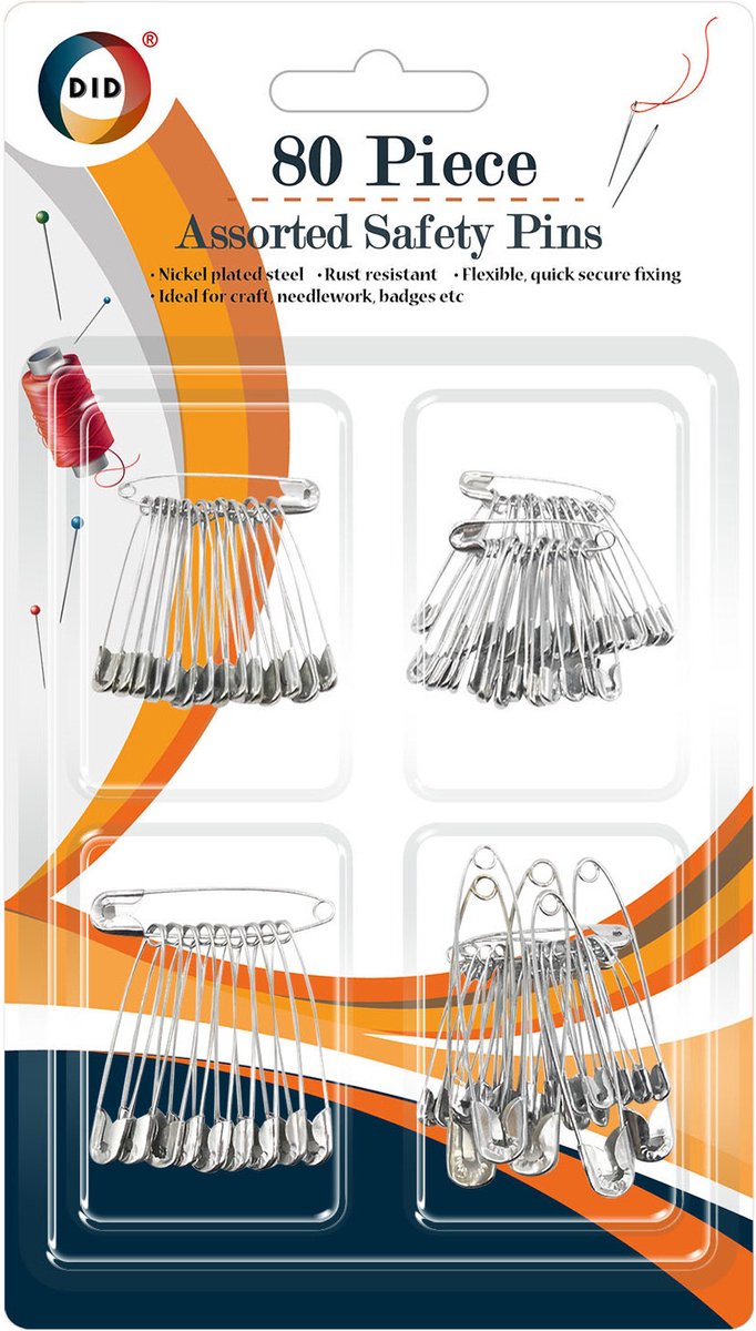 Veiligheidsspelden in 4 verschillende maten 80 stuks - Roestvrij vernikkeld staal