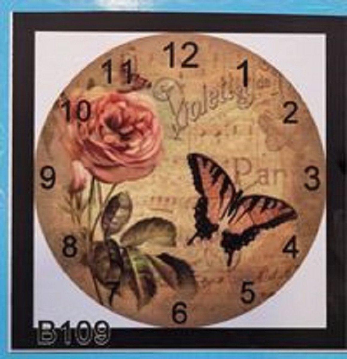 Diamond Painting klok - Klok om te painten - Roos met vlinder