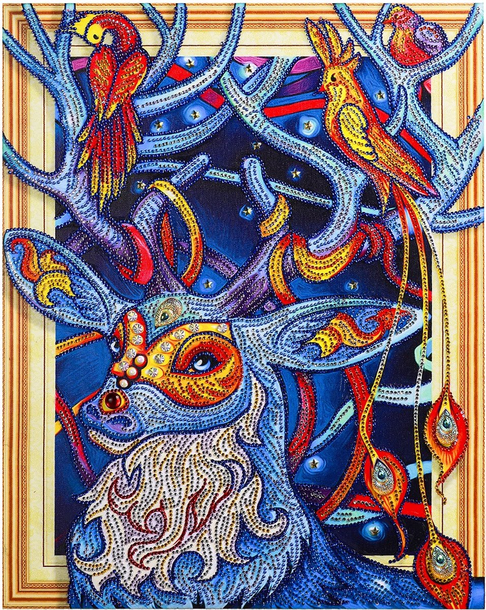 Diamond painting op canvas - gespannen doek - met speciale vormen van steentjes - 40 x 50 cm - Hert