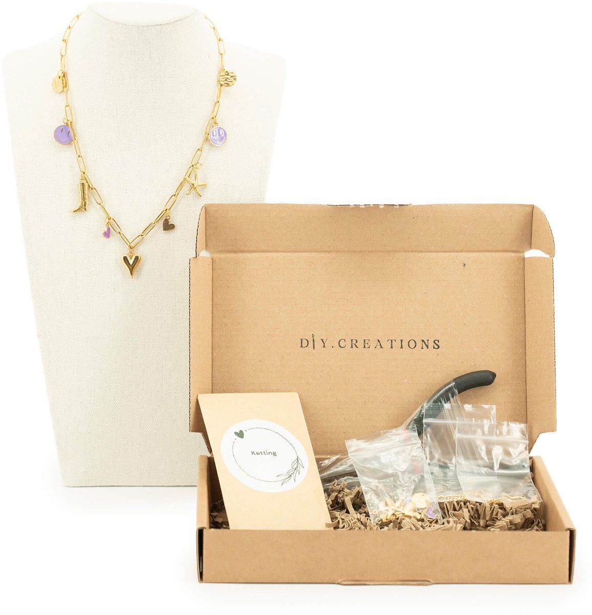 DIYcreations- DIY pakket bedelketting maken - paars - sieraden maken- knutselpakket