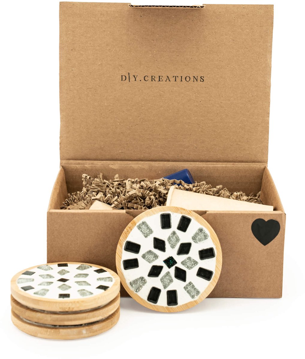 DIYcreations- DIY pakket mozaïek onderzetters - Zwart - knutselpakket