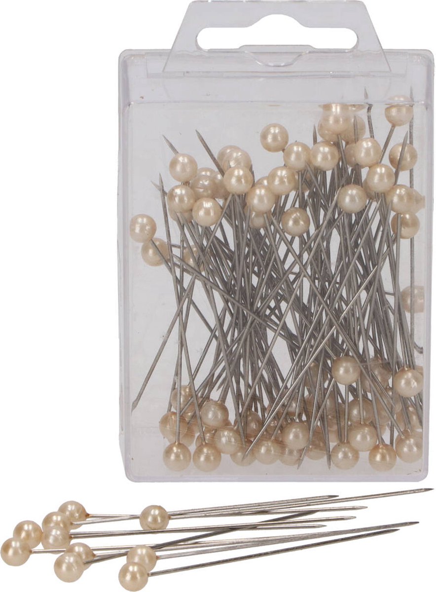 DK Design  en met parel kop/kopspelden/naaispelden - 200x - 6.5 cm - champagne - sierspelden