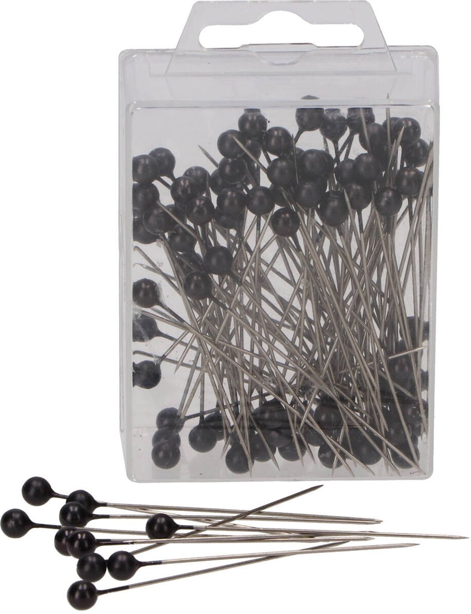 DK Design  en met parel kop/kopspelden/naaispelden - 6.5 cm - zwart - 100x stuks - sierspelden