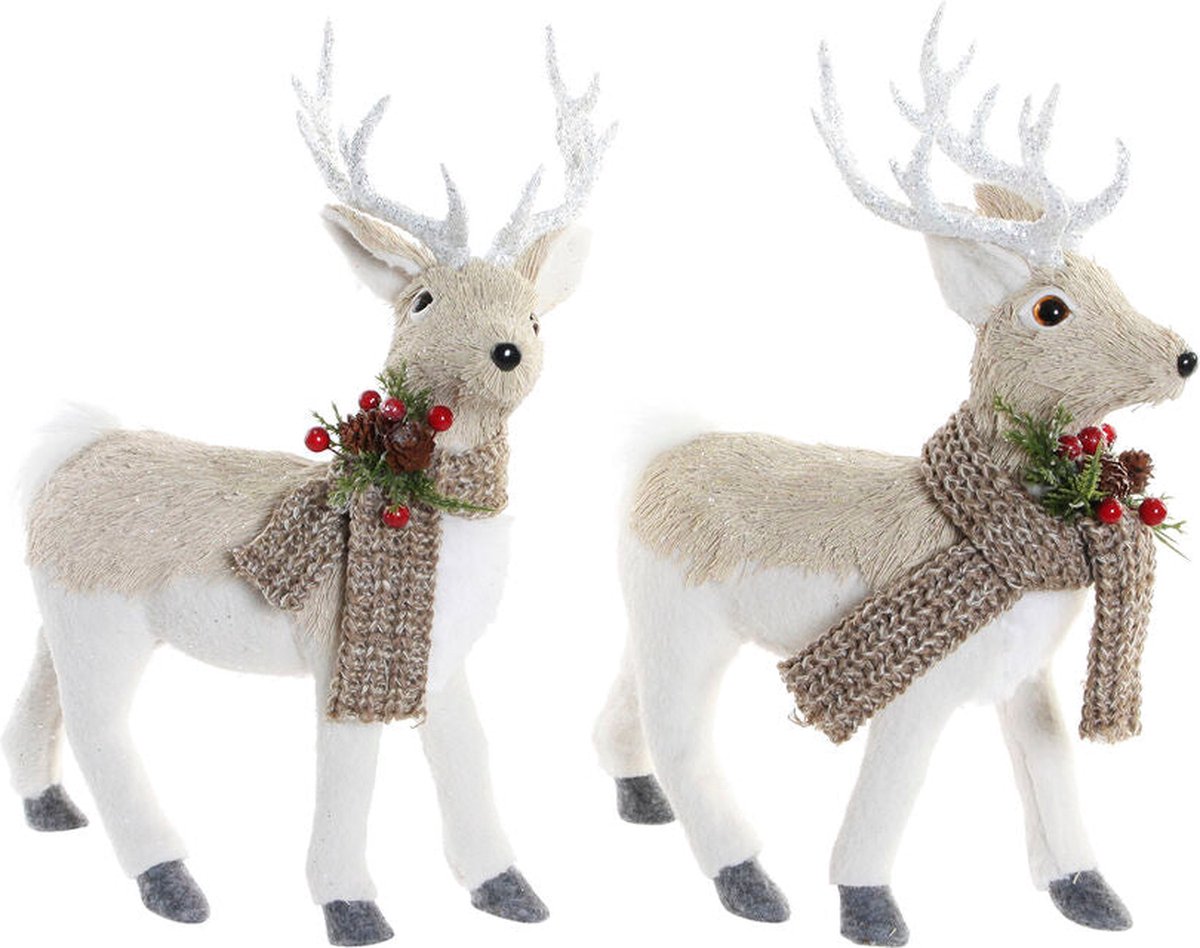 Kerstversiering DKD Home Decor Beige Polyester Wit polyestyreen Rendier (9 x 24 x 33 cm)