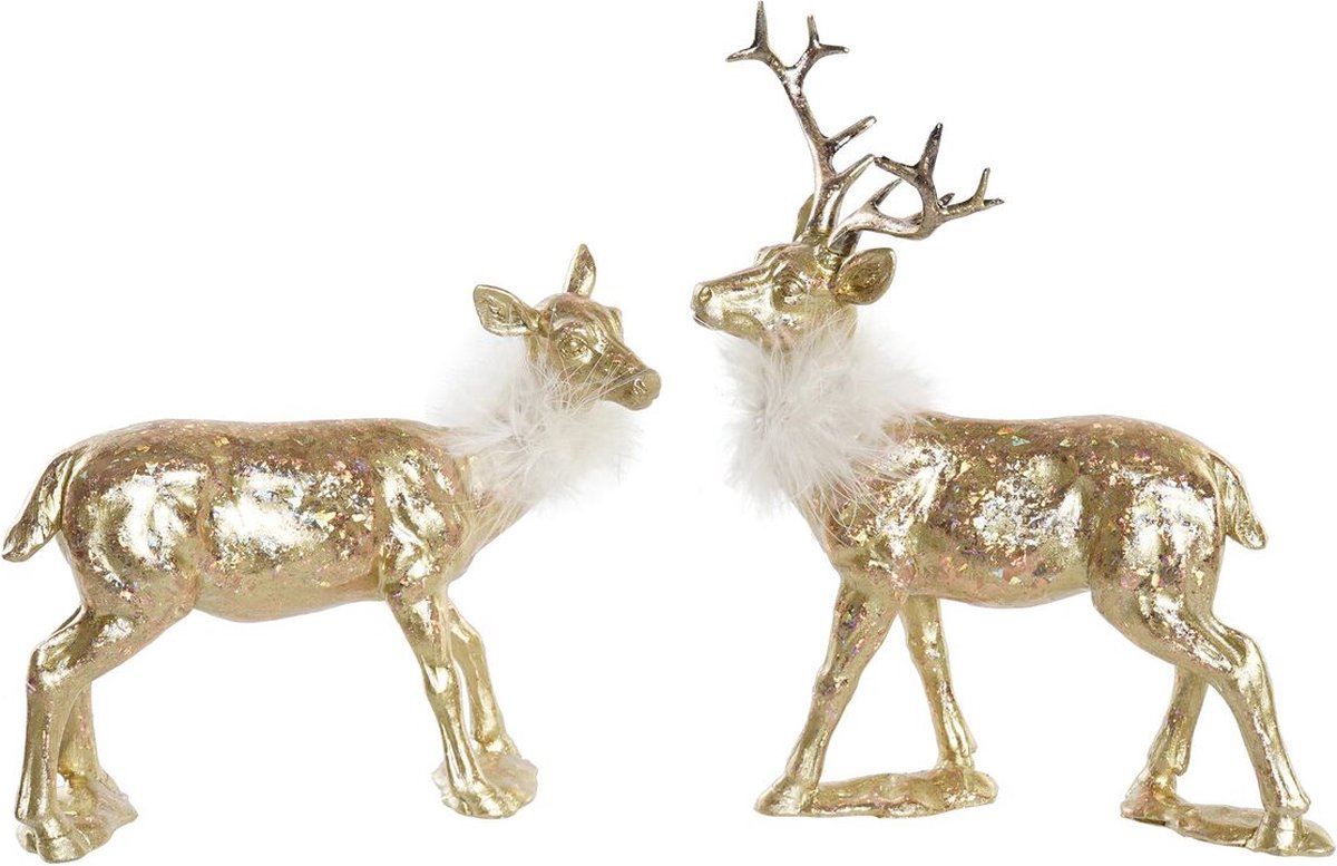 Kerstversiering DKD Home Decor Hars Rendier (17,5 x 9 x 22,5 cm) (2 Stuks)