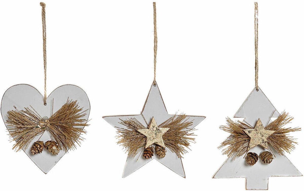 Kerstversiering DKD Home Decor Hart Hout Touw (12 x 3 x 12 cm) (3 pcs)