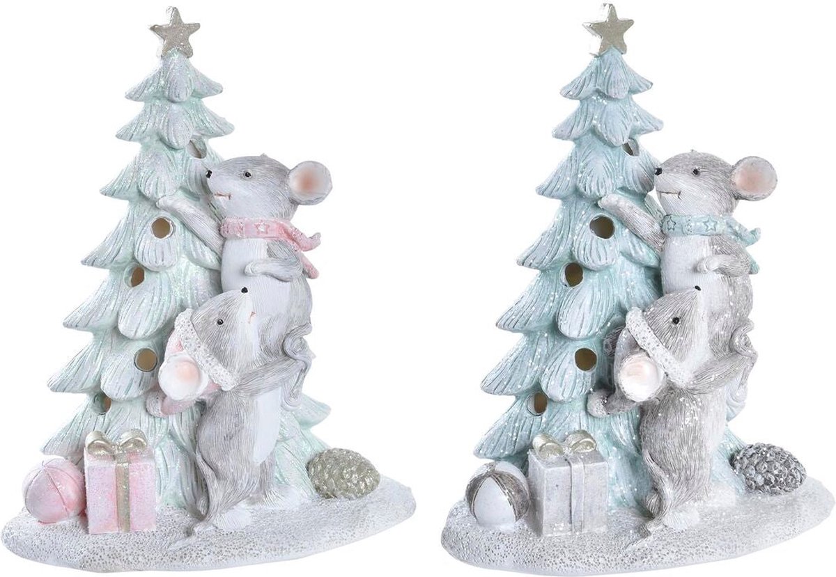 Kerstversiering DKD Home Decor Muis Hars (13 x 8,5 x 16 cm) (2 Stuks)