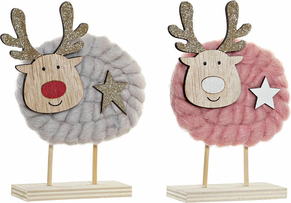 Kerstversiering DKD Home Decor Polyester Hout (2 pcs) (10 x 4 x 16 cm)