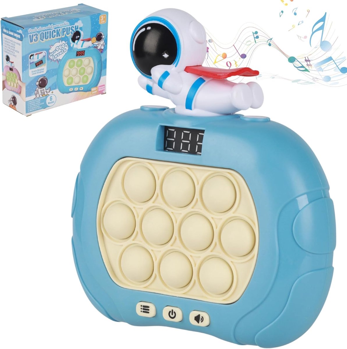 Pop It game - Astronaut Blauw - Pop It Spel - V3 Quick push - Spel - Speelgoed - Educatief Speelgoed - Game Controller - Fidget Toy - Quick Push - Montessori Speelgoed - Anti Stress Speelgoed - Inclusief Licht en Geluidseffecten - Nieuw Model