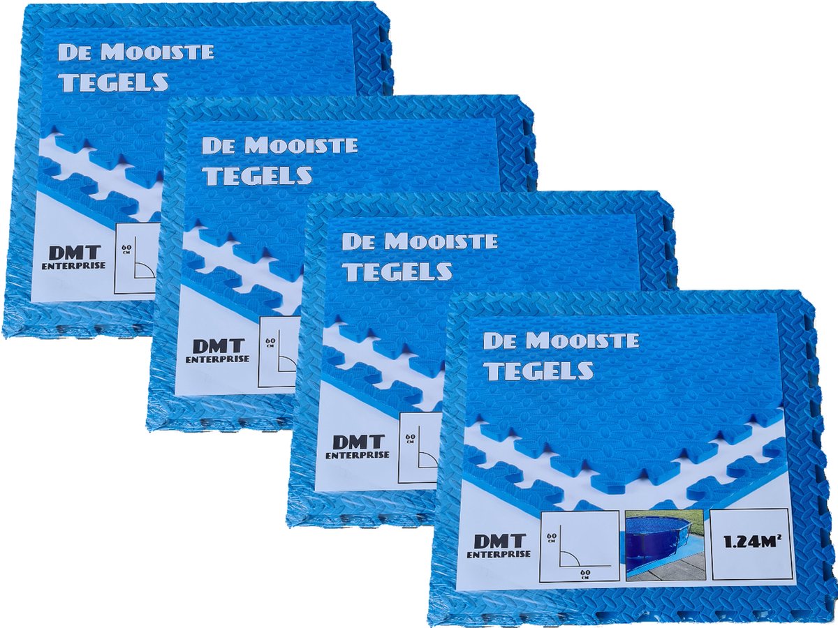 Zwembad Tegels - EVA Foam - 0.62m x 0.62m x 1cm - 4pakken totaal 16 tegels - 4,96M² - Blauw - Zwembad Grondzeil - Vloer Tegel - Extra Dik!