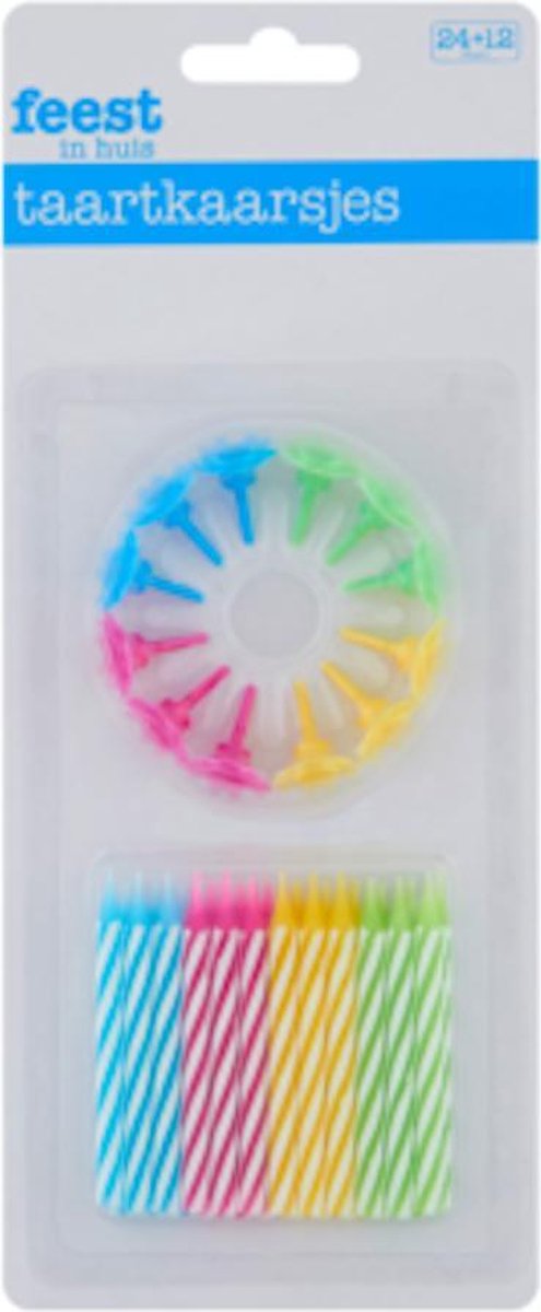 Je feestje - taartkaarsjes - blister 24 kaarsjes 12 houders -  verjaardag