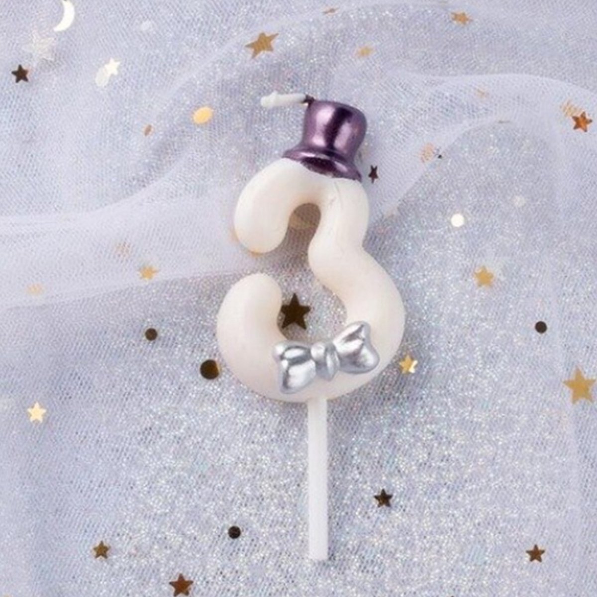   Cijferkaars 3 - Verjaardagskaars - Taartversiering - Wit