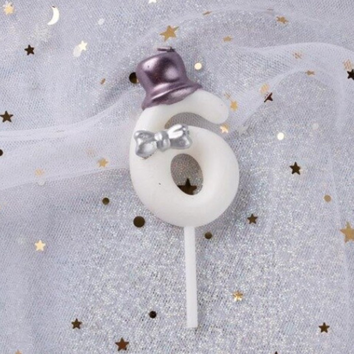   Cijferkaars 6 - Verjaardagskaars - Taartversiering - Wit