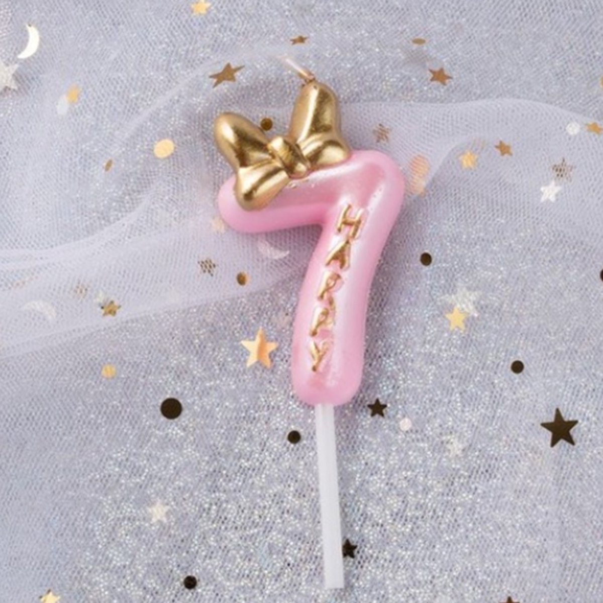   Cijferkaars 7 - Verjaardagskaars - Taartversiering - Roze