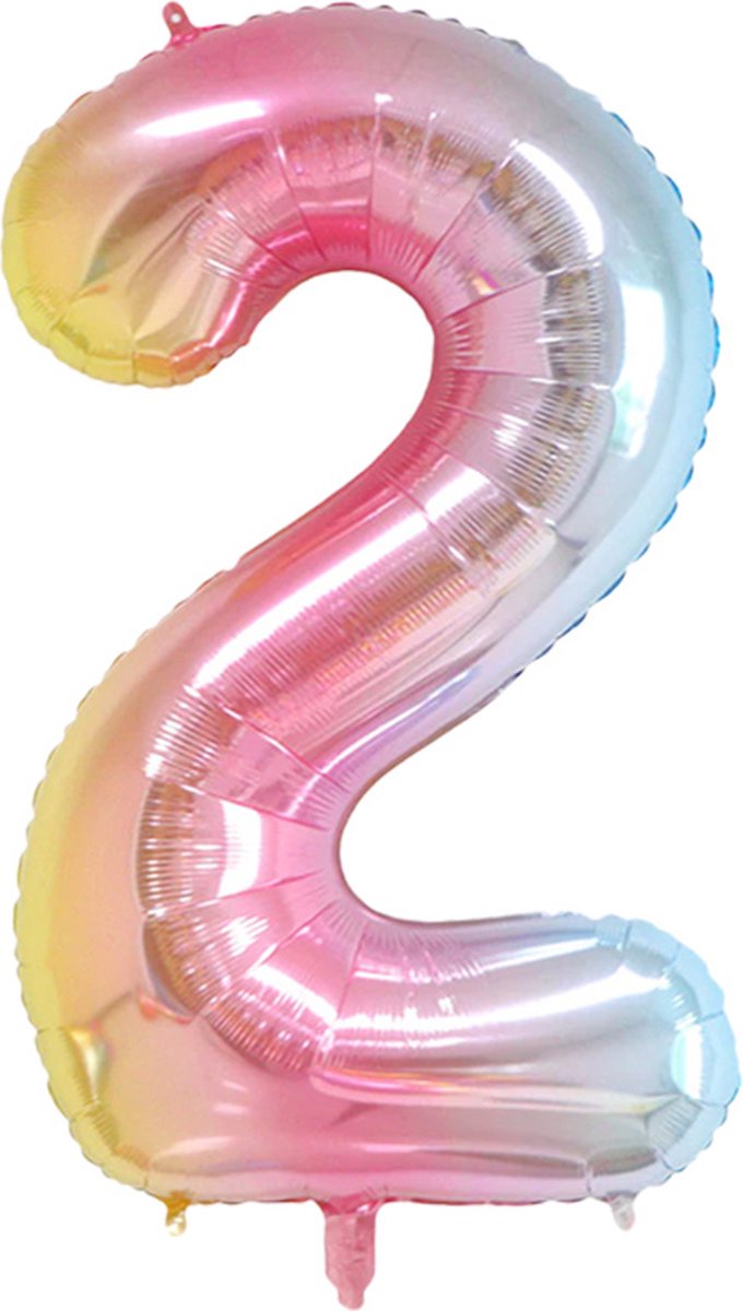 DW4Trading Regenboog Cijfer Ballon 2 - Feestversiering - Decoratie - Helium Ballon - 40 cm