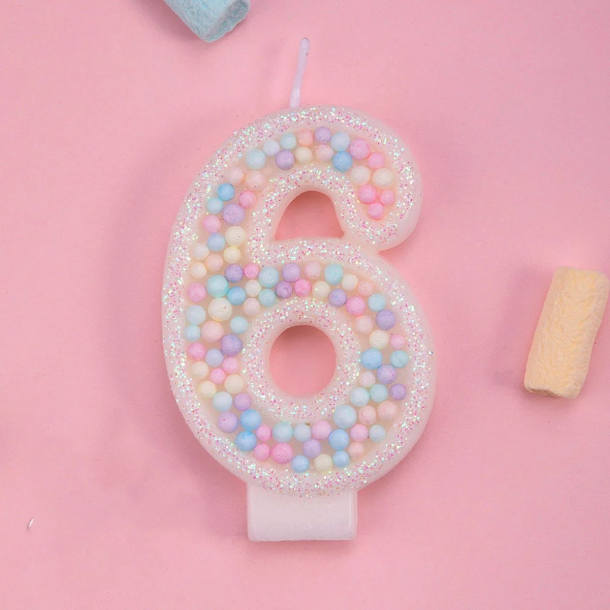 DW4Trading Verjaardagskaars 6 Balletjes met Pastelkeuren - Cijfer-kaars - Taartversiering