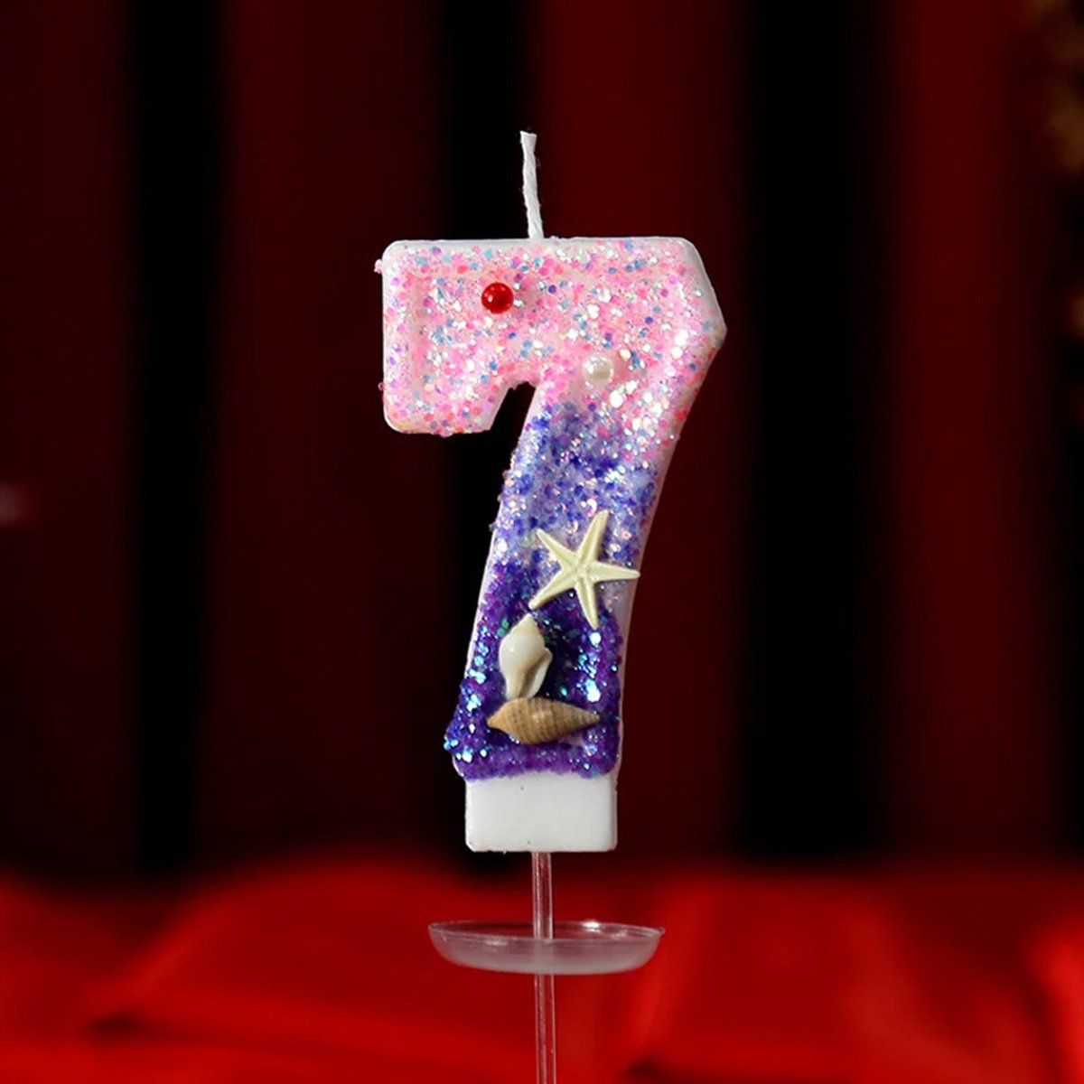 DW4Trading Verjaardagskaars 7 Paars Roze met Schelpjes - Cijfer-kaars - Taartversiering