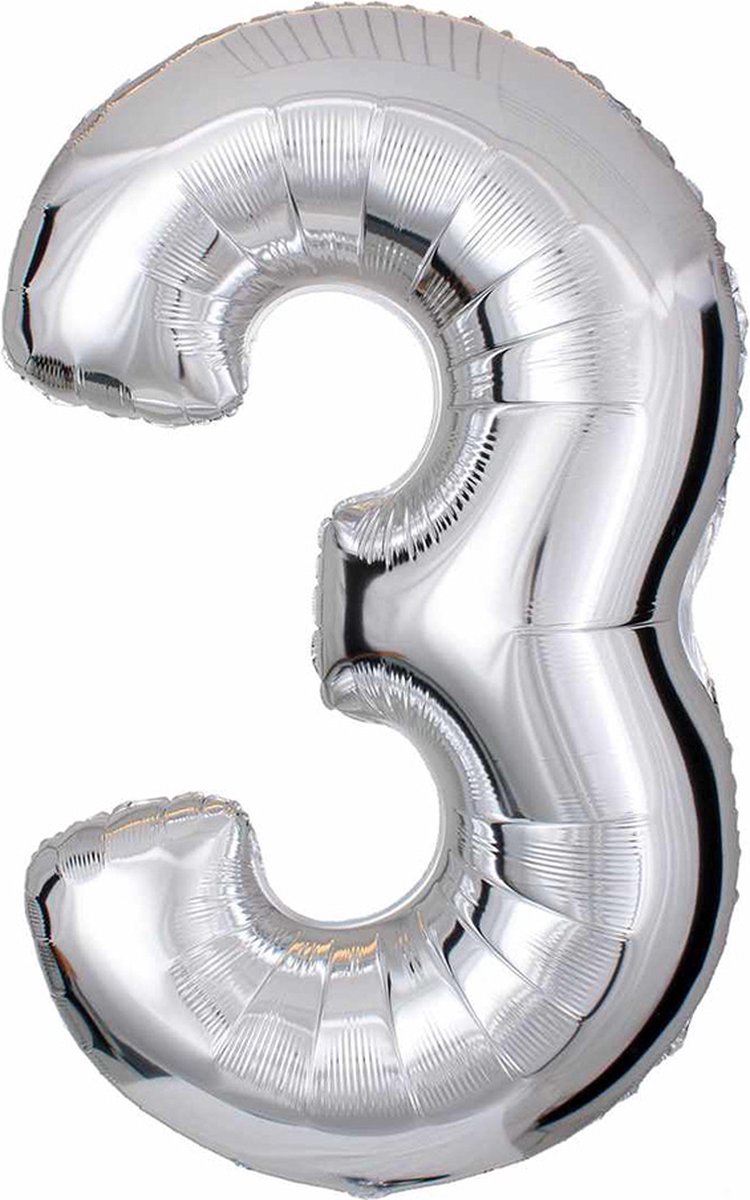 DW4Trading Zilver Cijfer Ballon 3 - Feestversiering - Decoratie - Helium Ballon - 40 cm