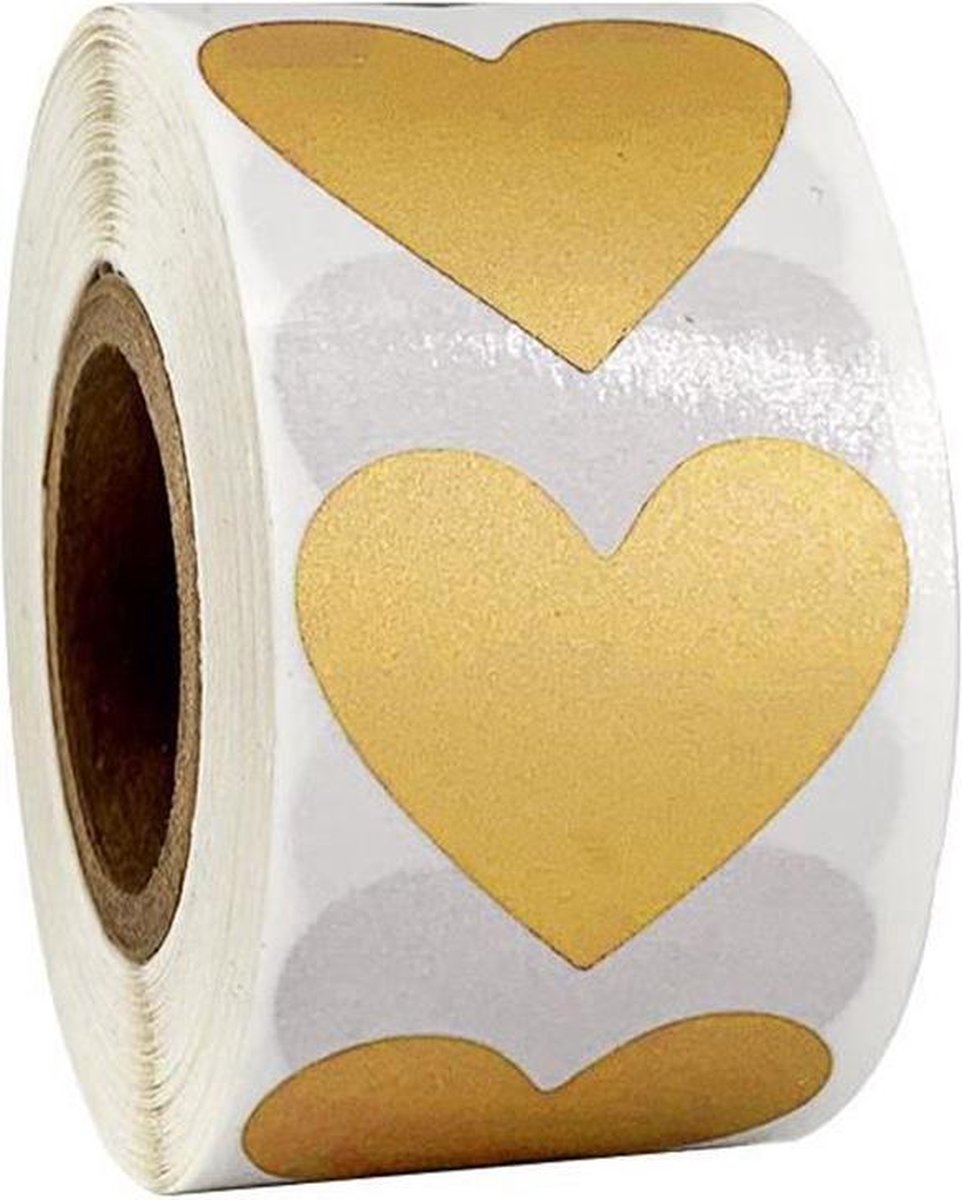 DW4Trading® Stickerrol goud hartje (eigen tekst) 2,5 cm 300 stuks