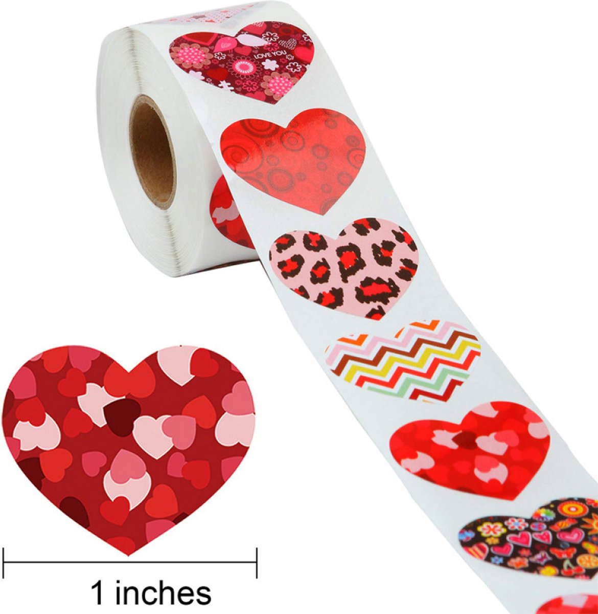DW4Trading® Stickerrol rode hartjes 2,5 cm 500 stuks