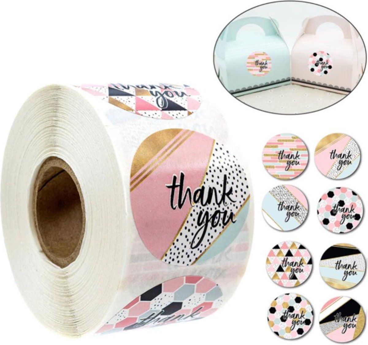 DW4Trading® Stickerrol thank you multi kleuren 2,5 cm 500 stuks