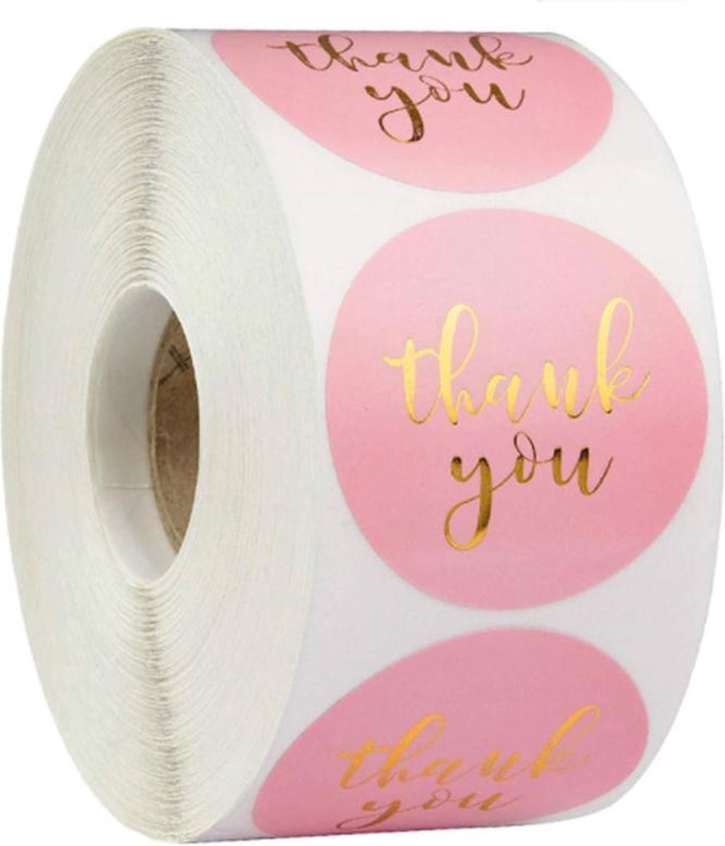 DW4Trading® Stickerrol thank you roze-goud 2,5 cm 500 stuks
