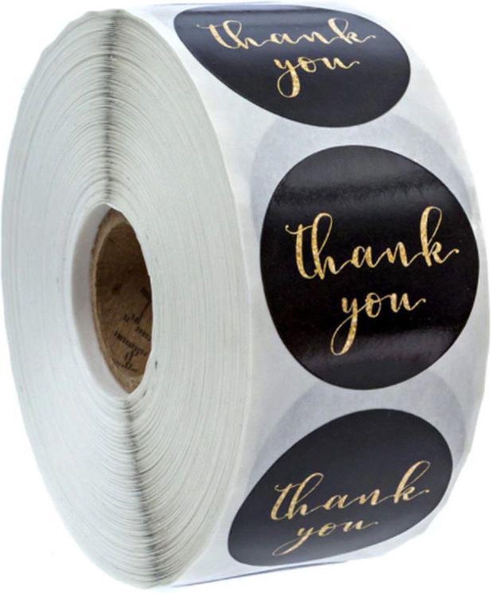 DW4Trading® Stickerrol thank you zwart-goud 2,5 cm 500 stuks