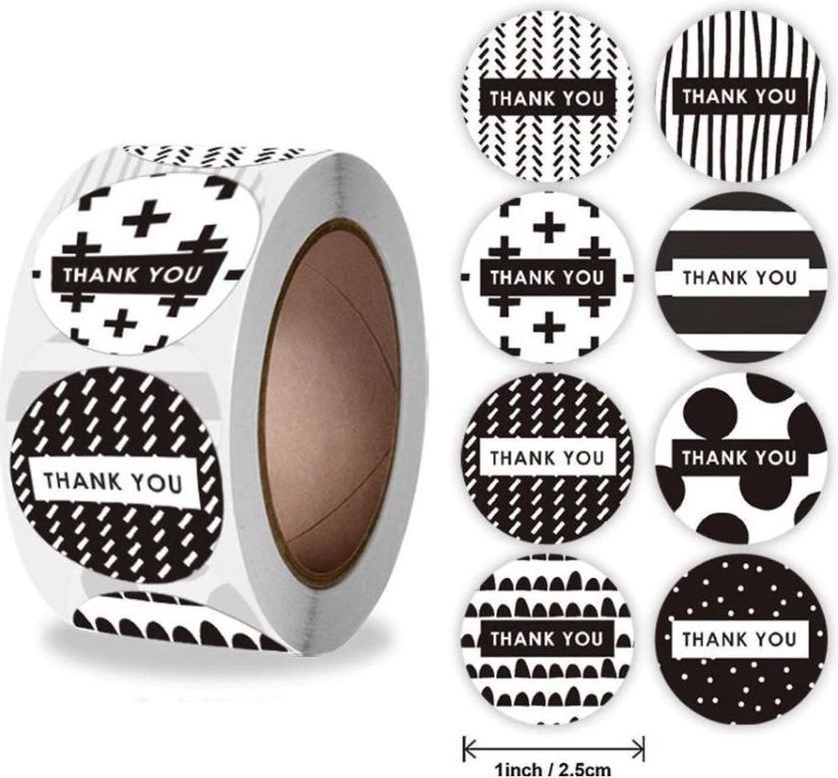 DW4Trading® Stickerrol thank you zwart wit 2,5 cm 500 stuks
