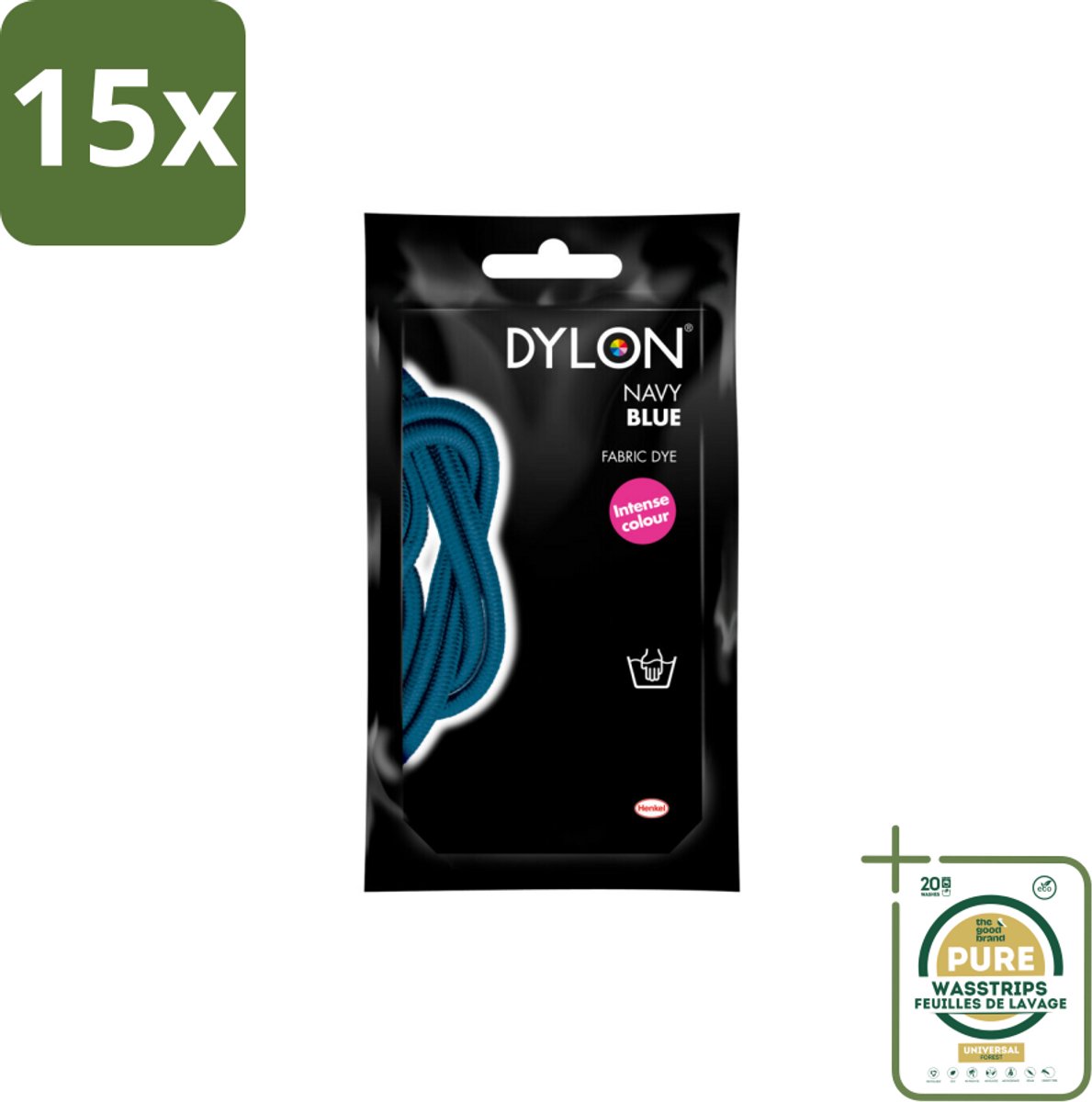 15 x DYLON – Textielverf Handwas – Navy Blue – 50 g - Grootverpakking - Textielverf - Handwas - Navy Blue - Kleurverf - Textielverf Handwas