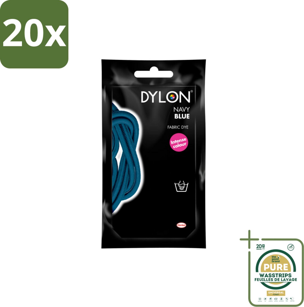 20 x DYLON – Textielverf Handwas – Navy Blue – 50 g - Grootverpakking - Textielverf - Handwas - Navy Blue - Kleurverf - Textielverf Handwas