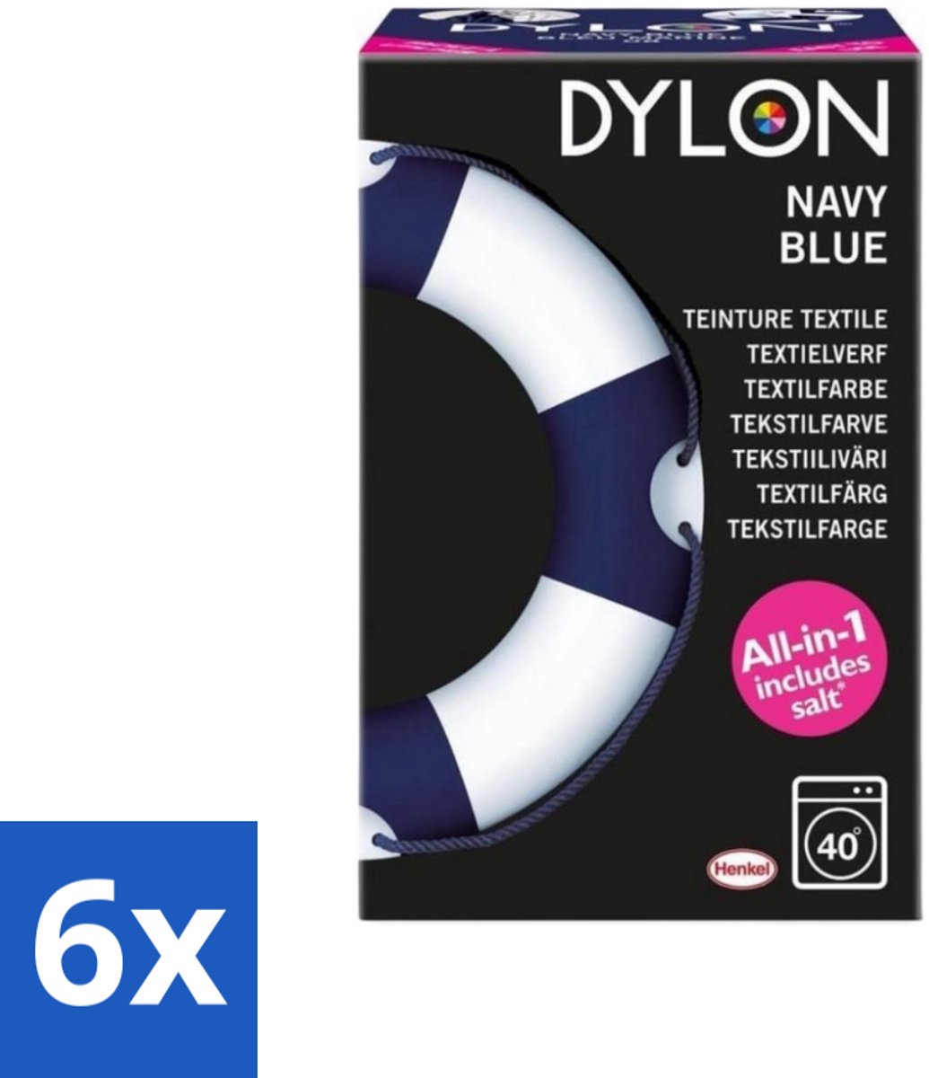 6 x Dylon - Textielverf - Navy Blue - All-in-One - Inclusief Zout - 350g - Textielverf - Kledingverf - Dylon Verf - Kleurtje Kleding - Stofverf