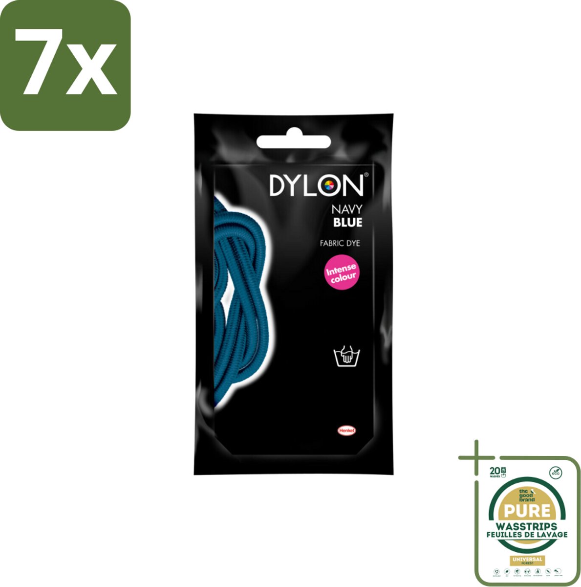 7 x DYLON – Textielverf Handwas – Navy Blue – 50 g - Grootverpakking - Textielverf - Handwas - Navy Blue - Kleurverf - Textielverf Handwas