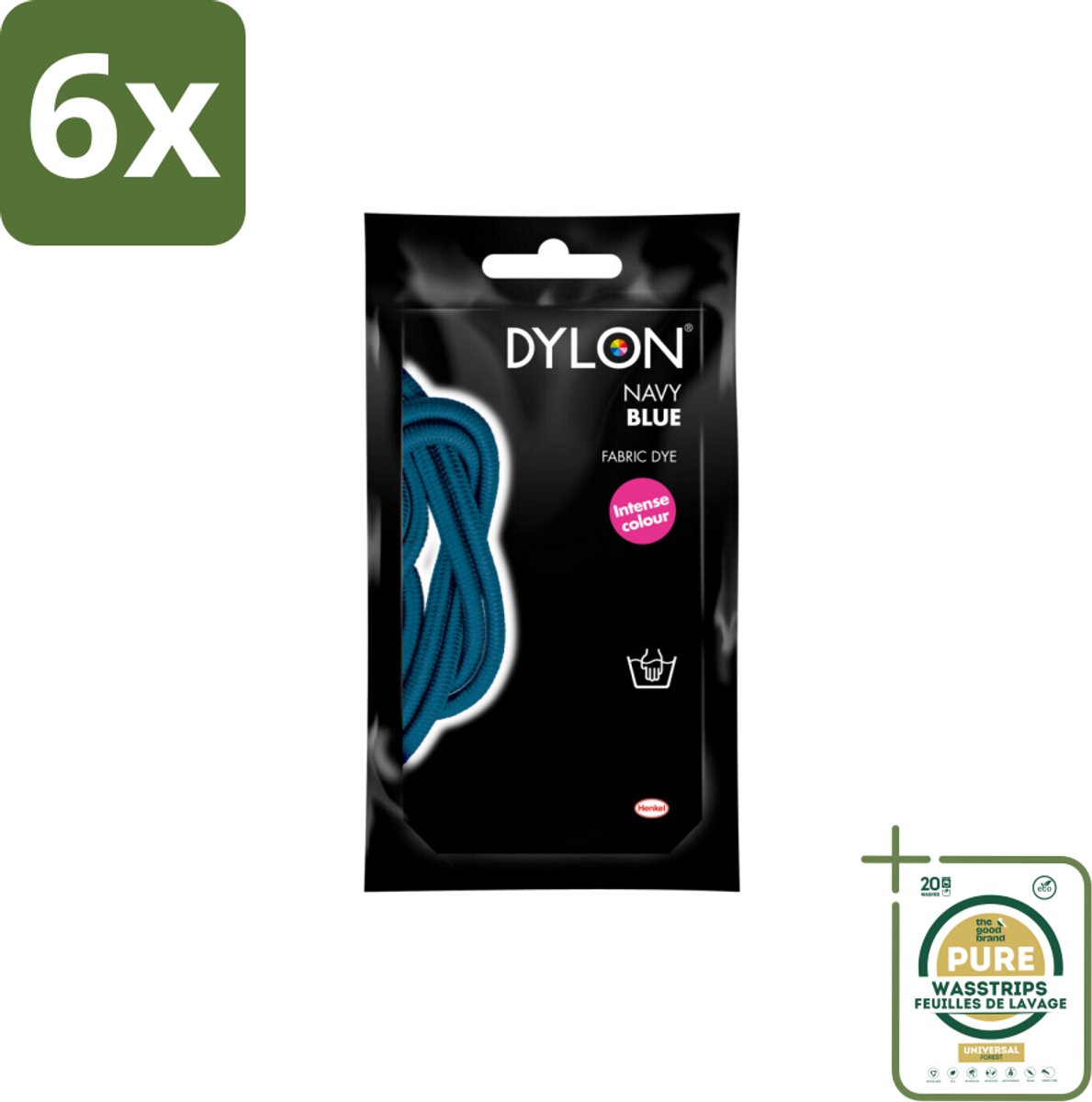 DYLON – Textielverf Handwas – Navy Blue – 50 g - Voordeelverpakking - 6 stuks - Textielverf - Handwas