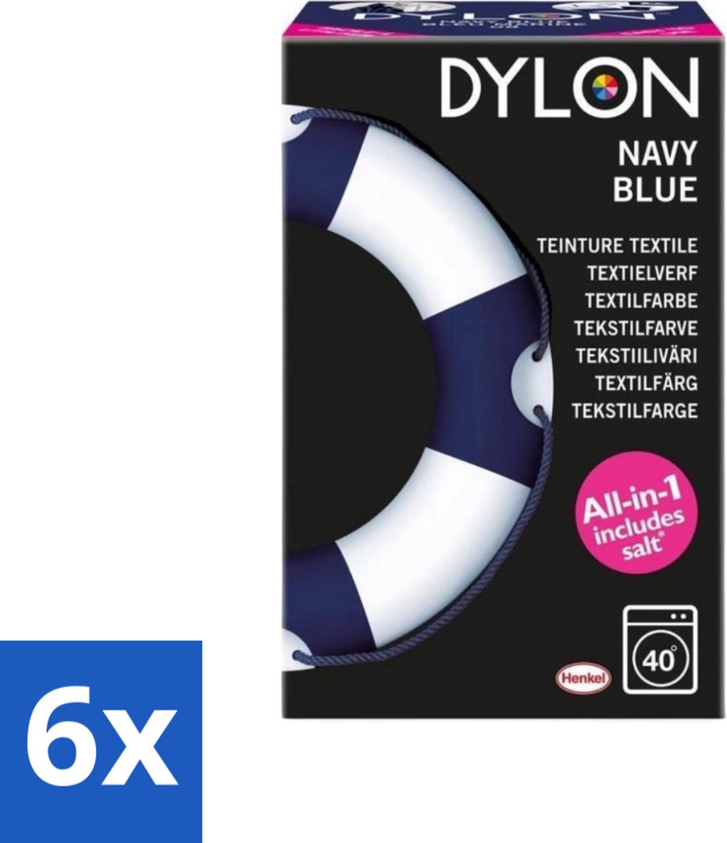 Dylon - Textielverf - Navy Blue - All-in-One - Inclusief Zout - 350g - Voordeelverpakking - 6 stuks