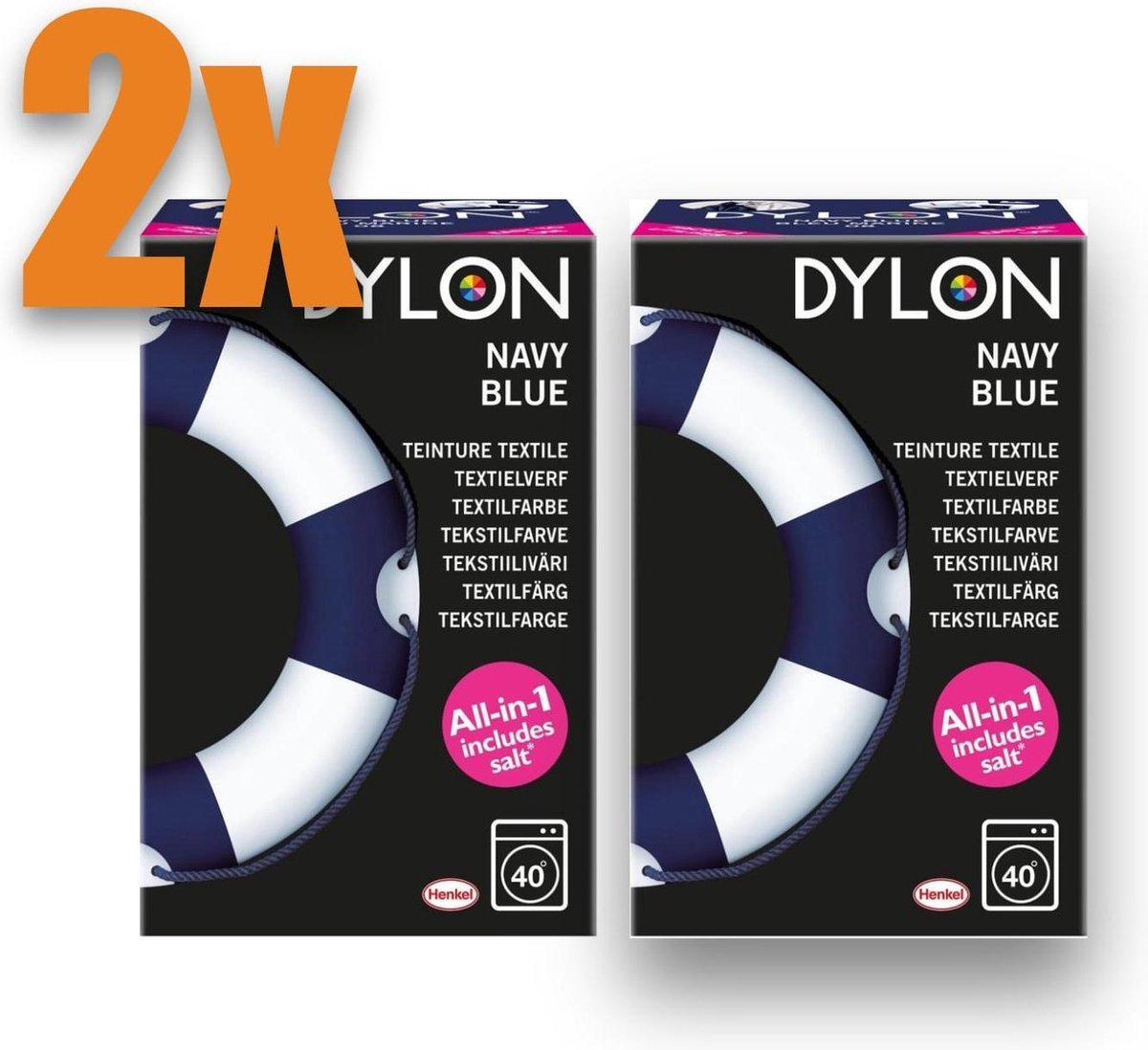 Textielverf Dylon marineblauw Navy Blue 350g all-in (zout) VOORDEELPACK 2 STUKS !