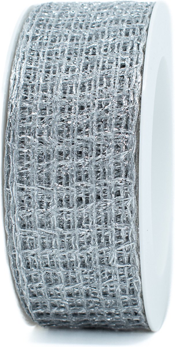 zilver sierlint Cadillac met versteviging - grof tule zilver - 20 meter