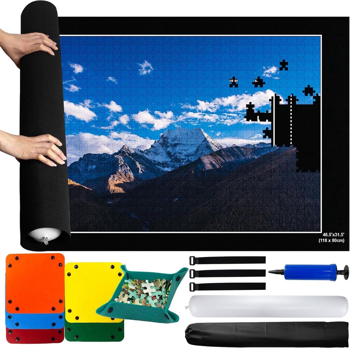 DailySuppliess® Puzzelmat voor 2000 stukjes - Puzzelmap met accessoires - Puzzelbord - Puzzelmatten - Puzzelmat Volwassenen en kinderen - Geschikt voor puzzel van 2000 stukjes - Zwart