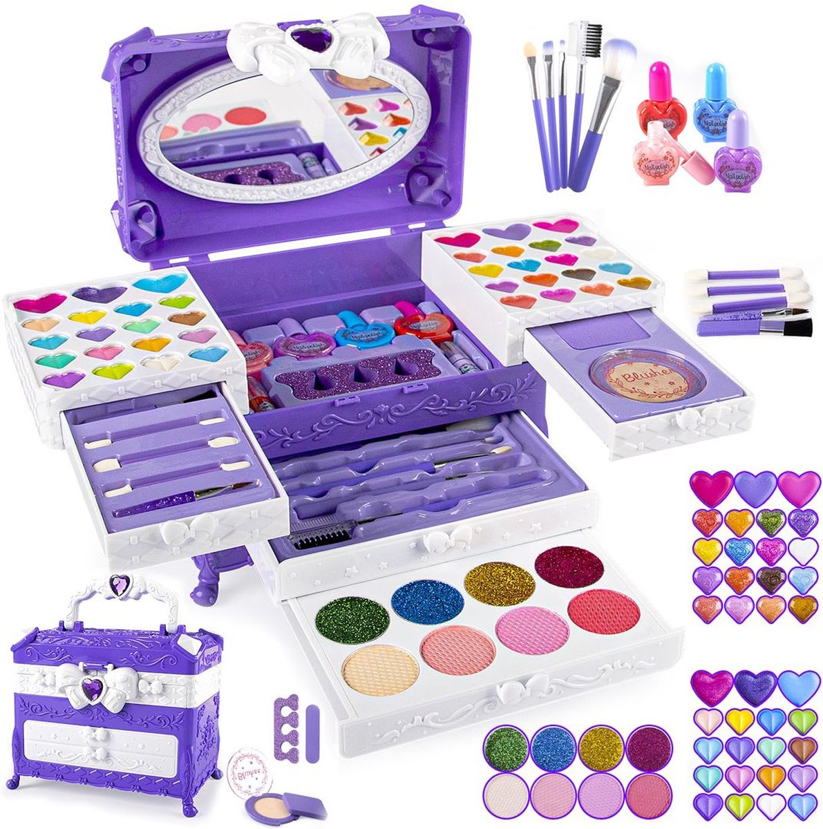 DailySupplies® Make Up Koffer Meisjes - Speelkoffer met Inhoud - Visagie Set Kinderen - Paars